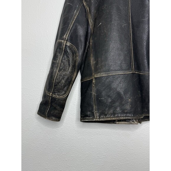 Vintage ANDREW MARC Distressed Genuine Leather Men’s Jacket Lined Sz S Moto Hood - Picture 11 of 16